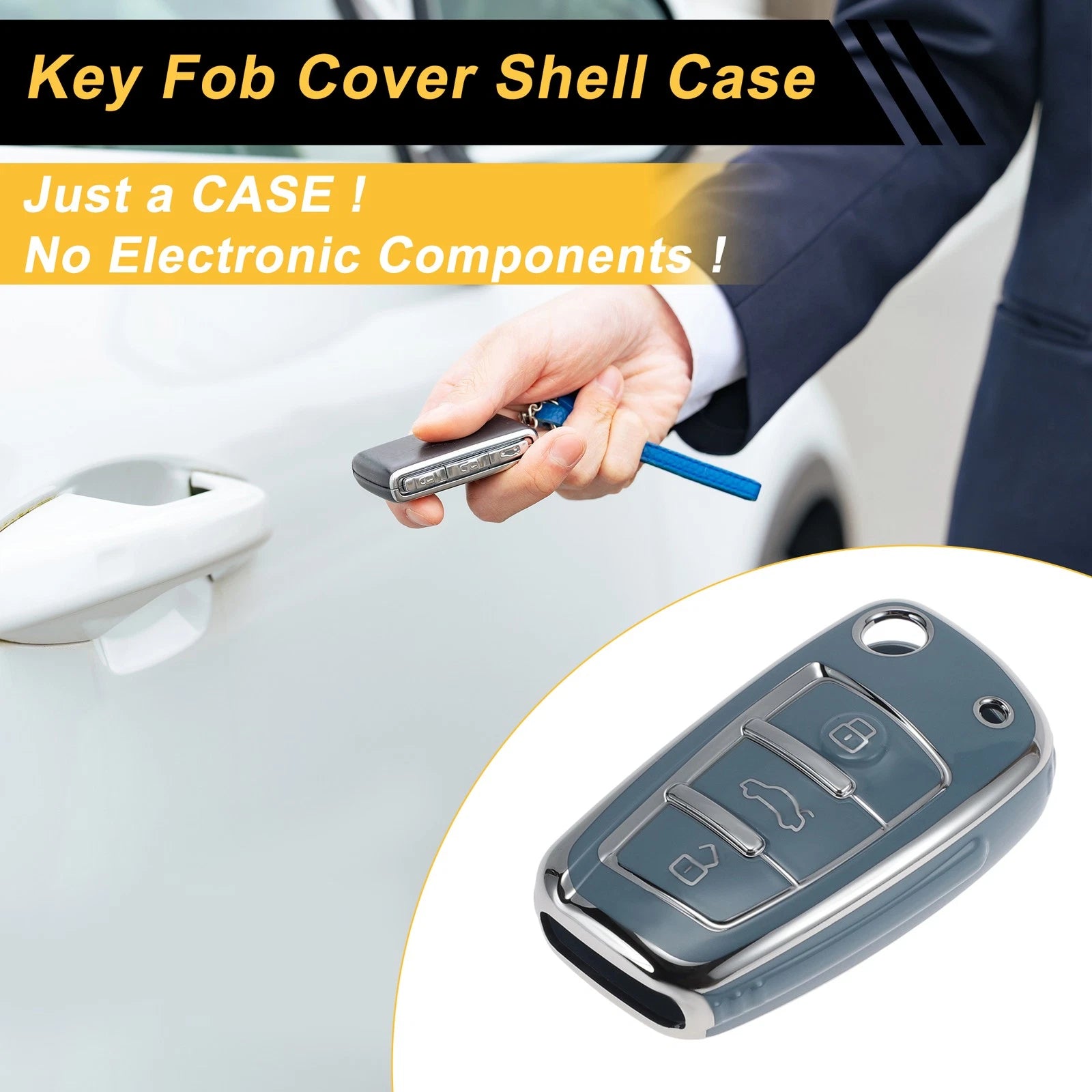Key Case Slate Blue Edge TPU for Audi A1 A3 with 3 Buttons (2009–2020)