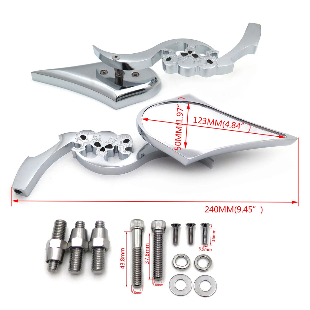Chrome Billet Skull Blade Mirror for Harley Electra Glide