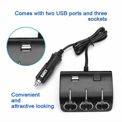 USB Car Charger Socket Splitter with Cable for Universal Use (1 Piece)