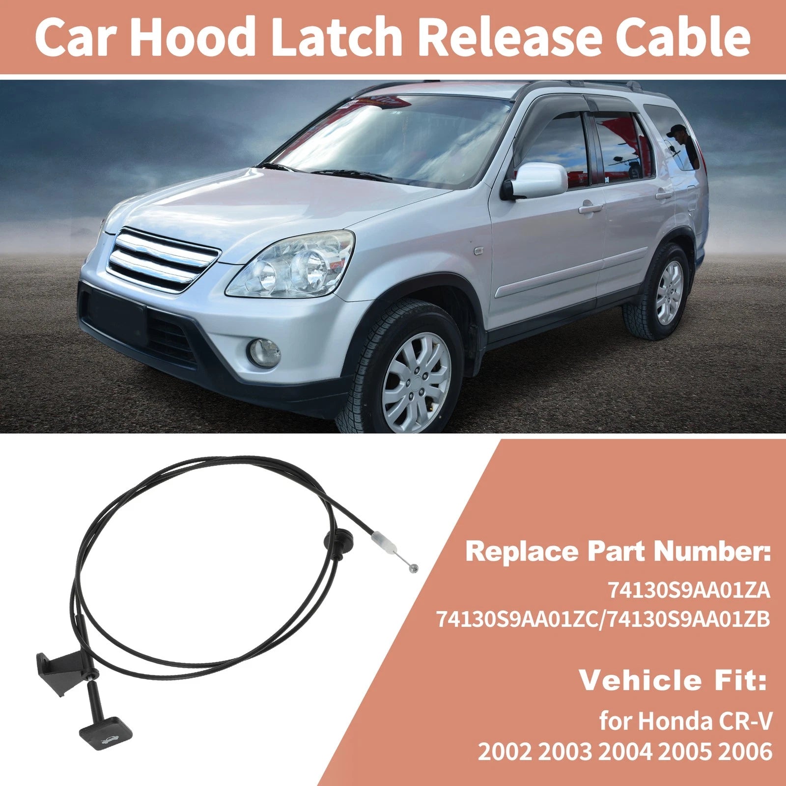 Front Hood Latch Release Cable with Handle for Honda CR-V (2002–2006)
