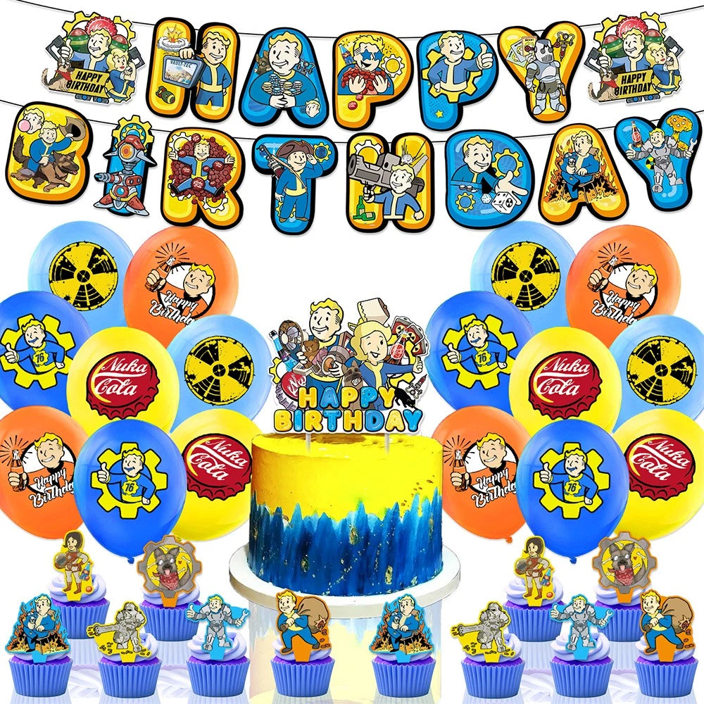 30pcs Fallout Birthday Party Supplies Include a Banner, Balloons, Cake Toppers