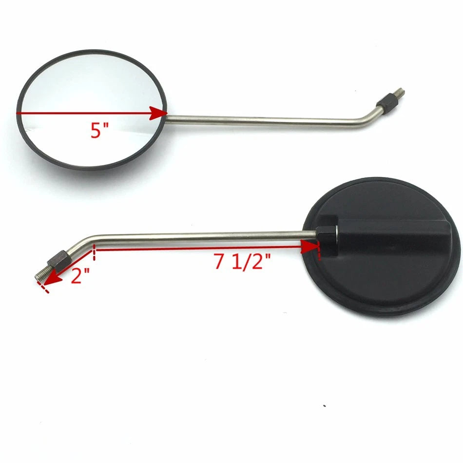 5" Round Long Stem Mirrors 8mm for Honda Kawasaki Suzuki (Cruise)