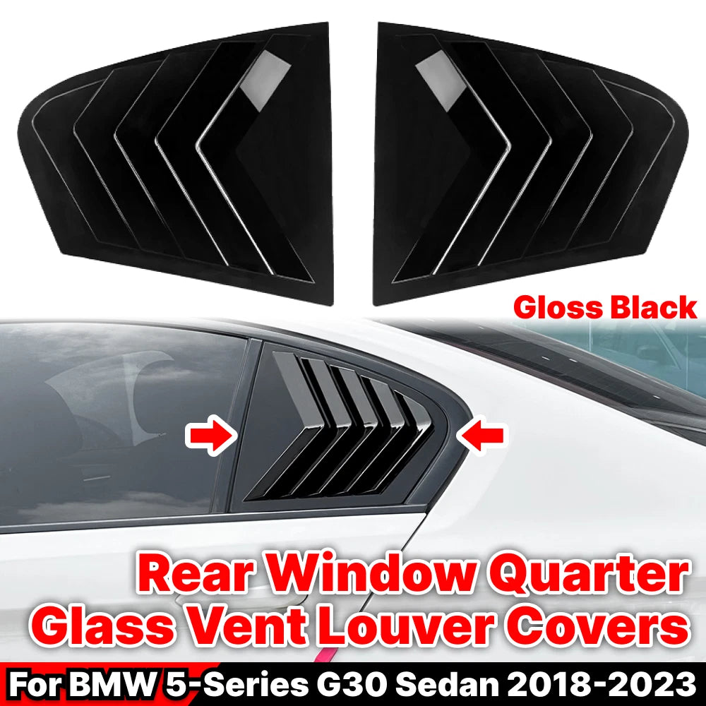 2X Gloss Black ABS Rear Window Louver Shutter Covers for BMW 5 Series (2018–2023)