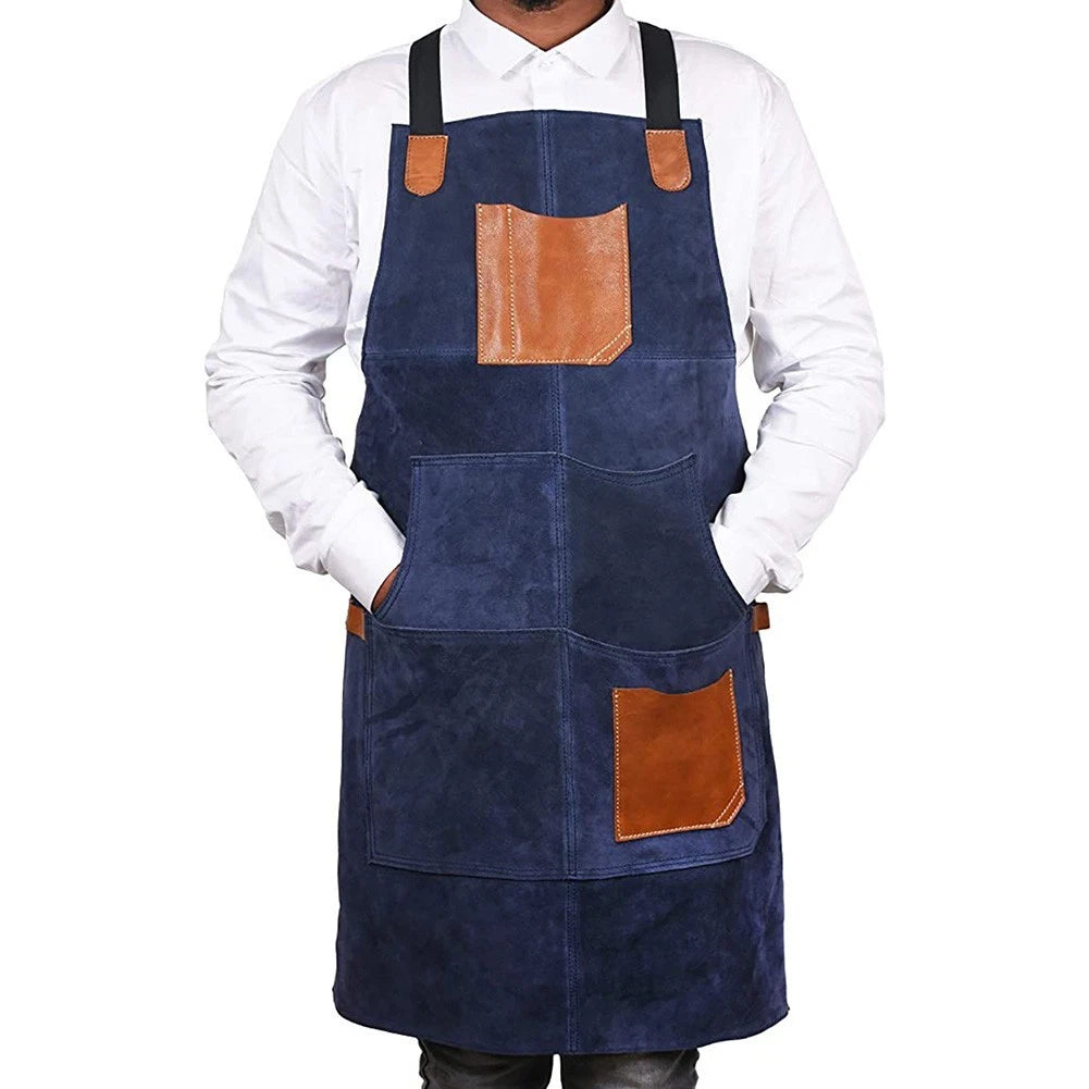 Double-Sided Velvet Apron with Adjustable Pockets and PU Leather Accent