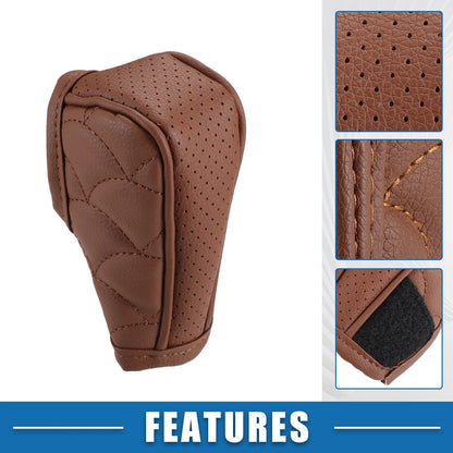 Shift Knob Cover for Universal Vehicles - Breathable Faux Leather Brown