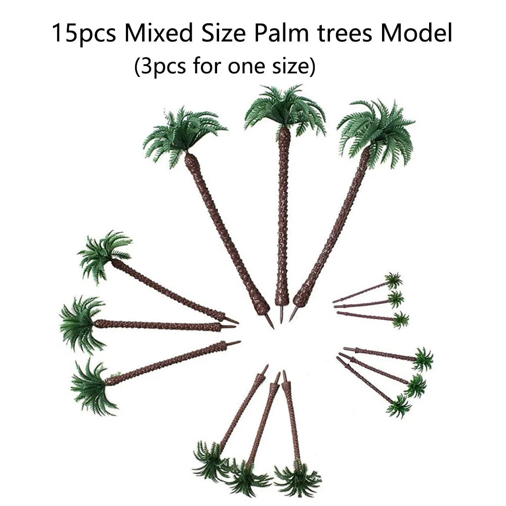 15pc Palm Tree Model Scenery for Train Railroad Landscape