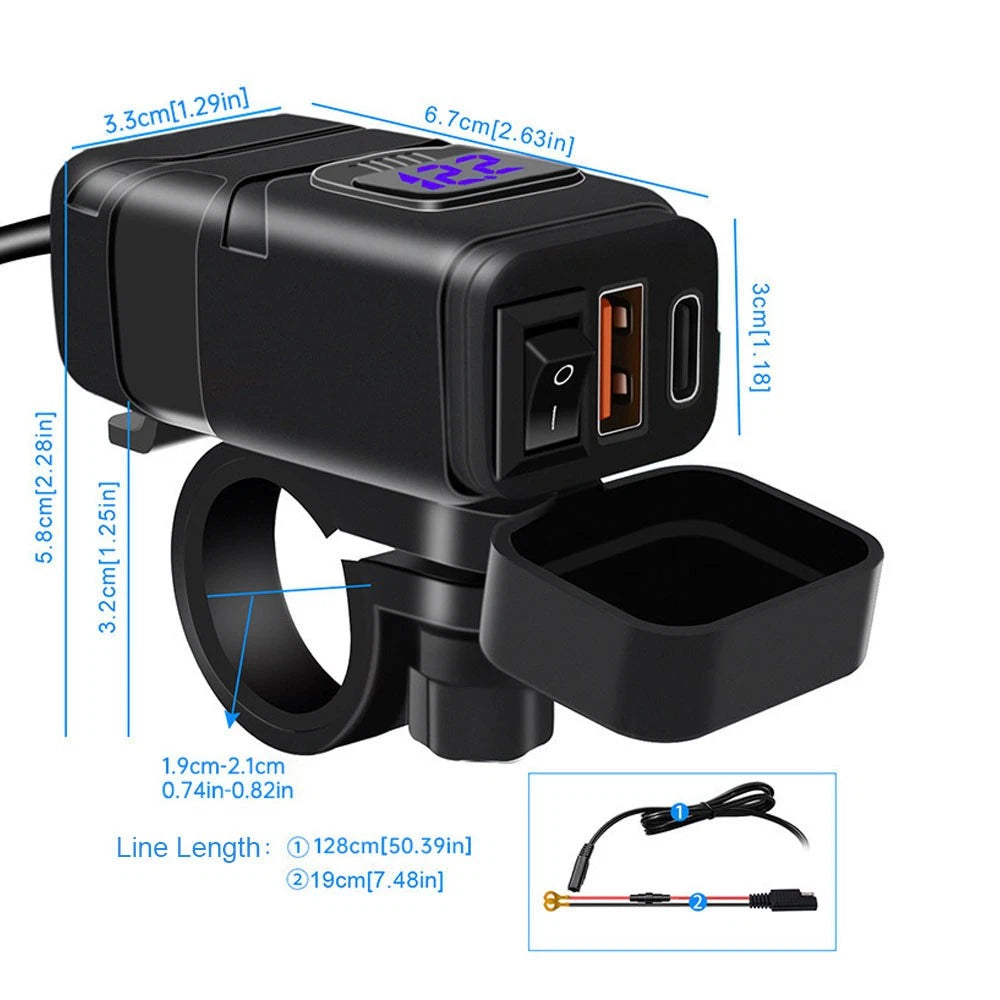 Dual USB Quick Charger Voltmeter for Motorcycle ATV (12V-24V)