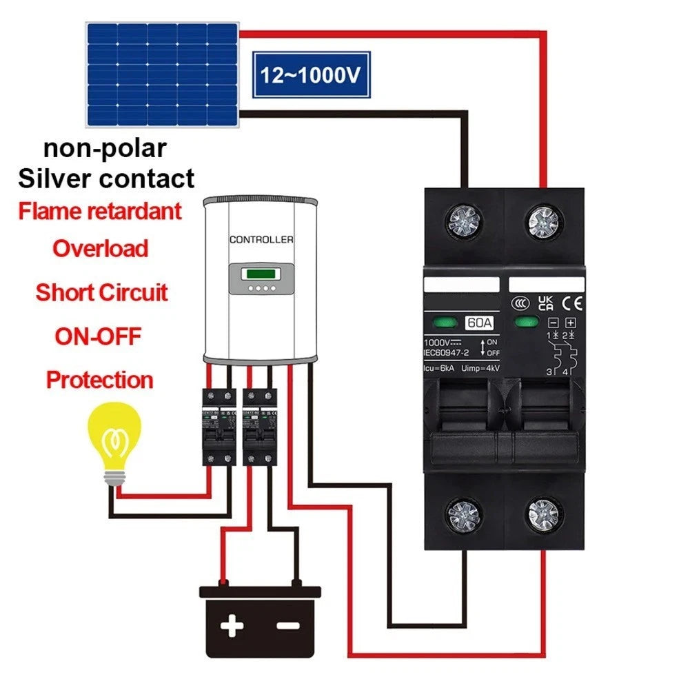 DC 1000V 2P Circuit Breaker DZ47Z-2P with 6kA Short Circuit Protection