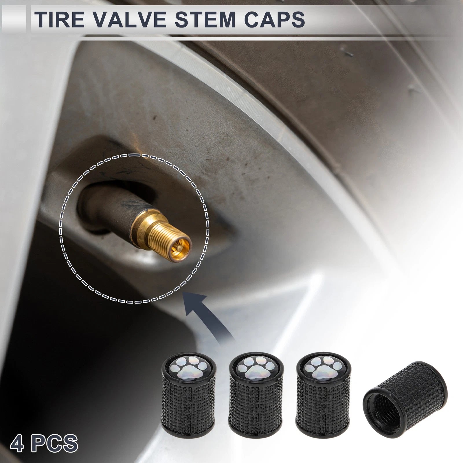 Tire Valve Stem Caps Dust Covers Black Replacement for Bicycle Motorcycle (4 Pcs)