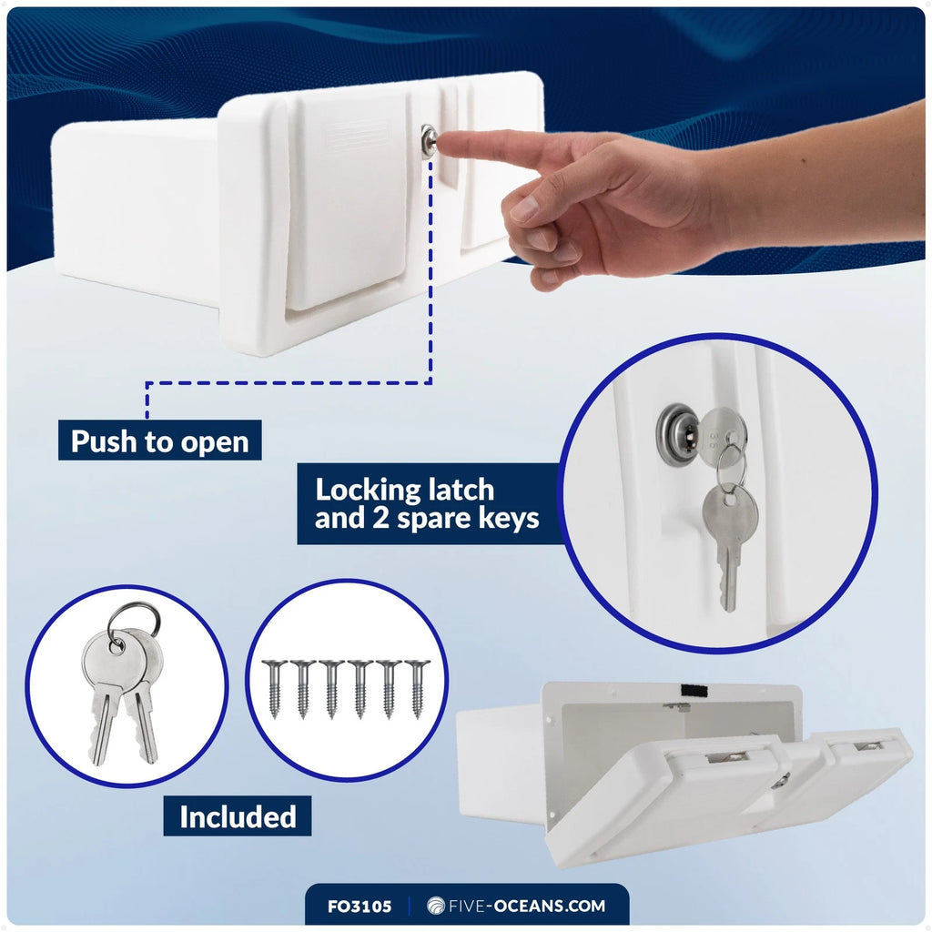 Glove Box with Drink Cup Holders for Boat (Lockable, White ABS Plastic)