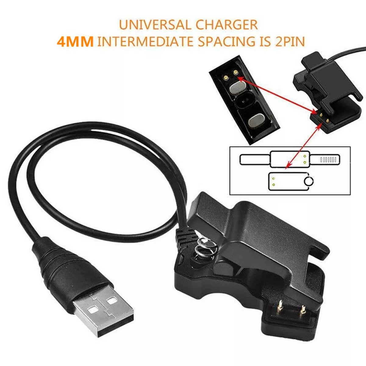 2 Pin 4MM USB Smart Watch Charger Clip Charging Cable Adapter