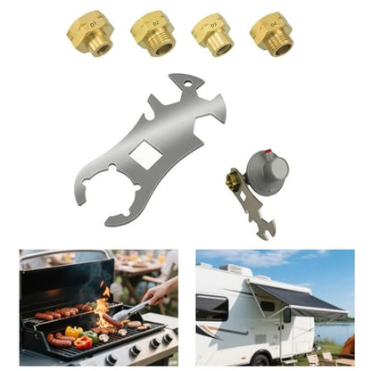 4 Gas Cylinder Adapters and 1 Wrench Gas Key for Caravan and For Camper Use