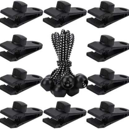 10 Piece Tent Clips Set with Elastic Cords for Securing Tarpaulins