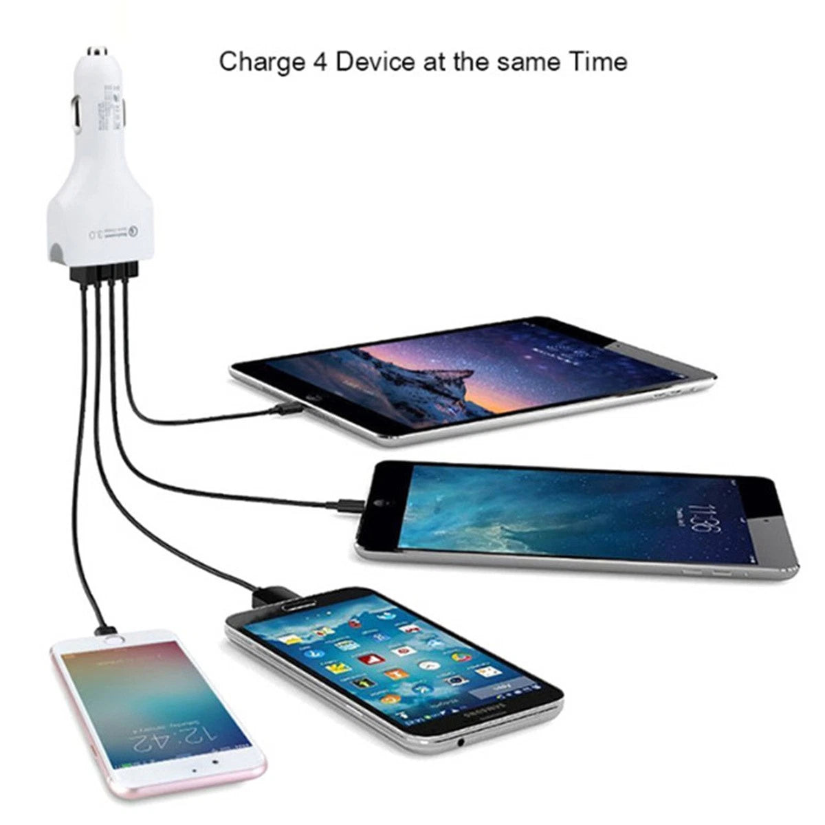 4-Port USB Car Charger for Universal Devices (DC 5V-7A, QC 3.0)
