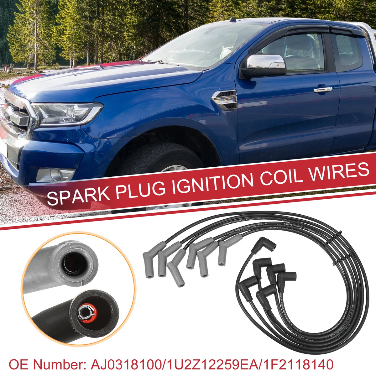 6X Spark Plug Wire Ignition Coil Cable No.AJ0318100 for Ford Ranger (2001–2003)