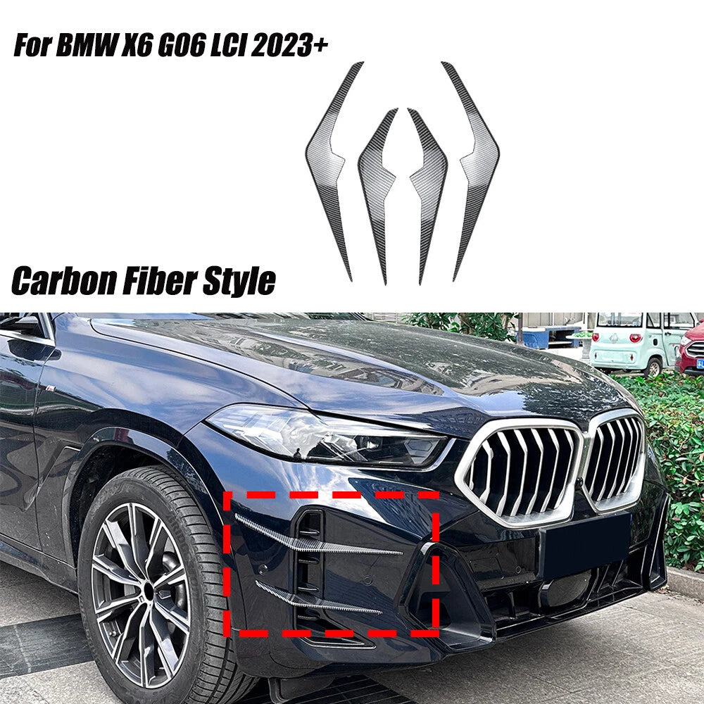 Set of 4 Carbon Look Front Bumper Side Fender Splitter Fins for BMW X6 G06 (2023–Present)