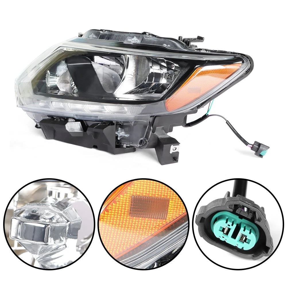 Chrome Halogen Headlight Assembly Left Side for Nissan Rogue (2014–2016)