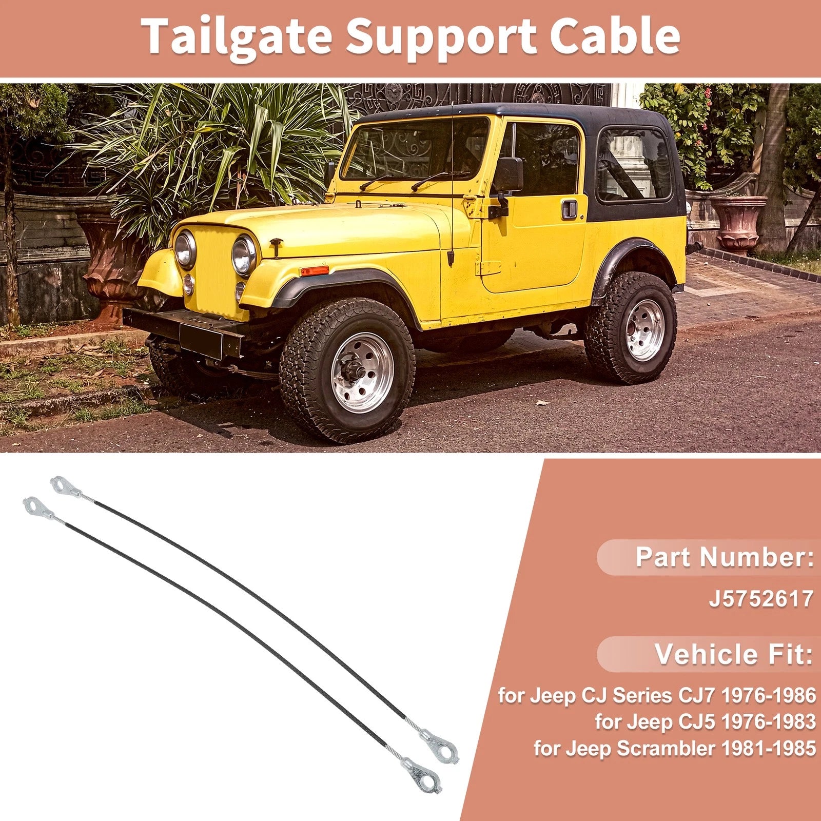 Tailgate Support Cables for Jeep CJ Series CJ5 CJ7 Scrambler (1976–1986)