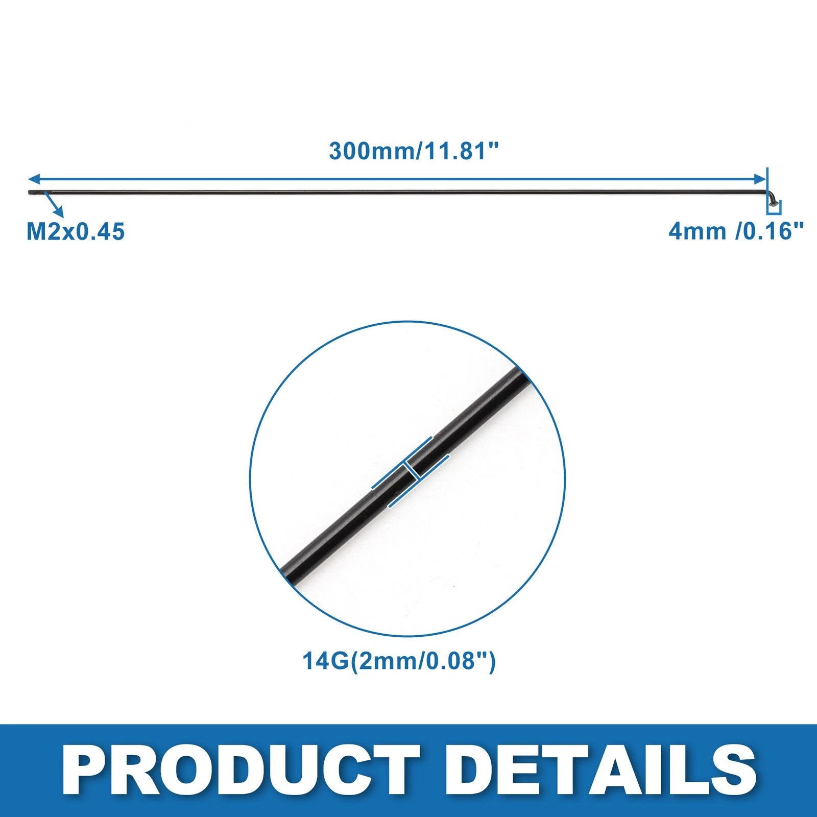 Bicycle Spokes Steel 14G 300mm Replacement for Mountain Bike (36 Pack)