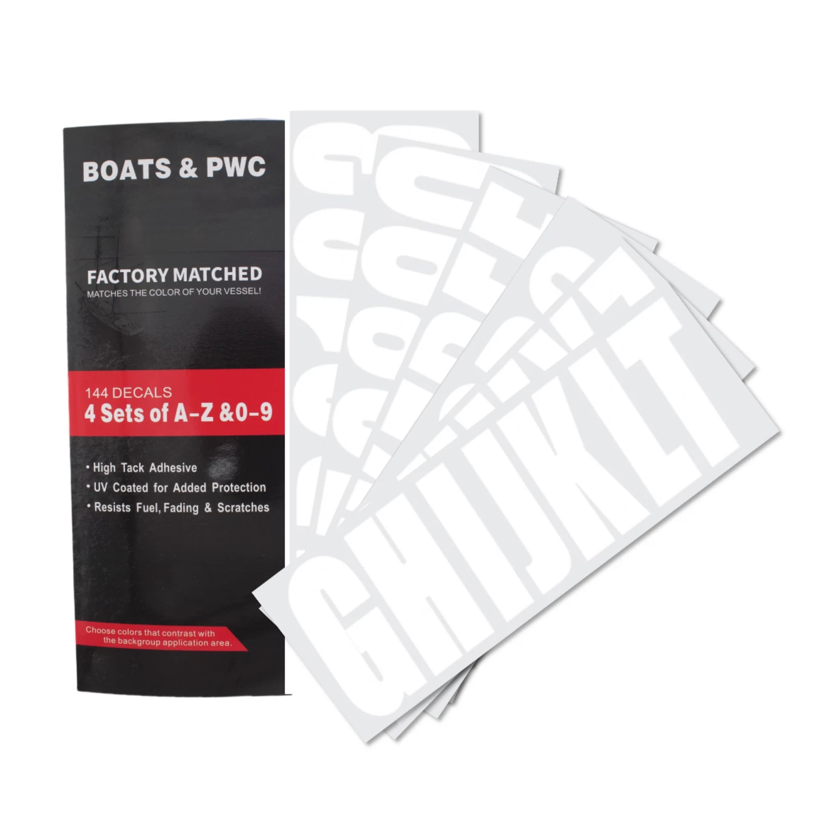 Boat Registration Decals A-Z Letters & 0-9 Numbers (White)