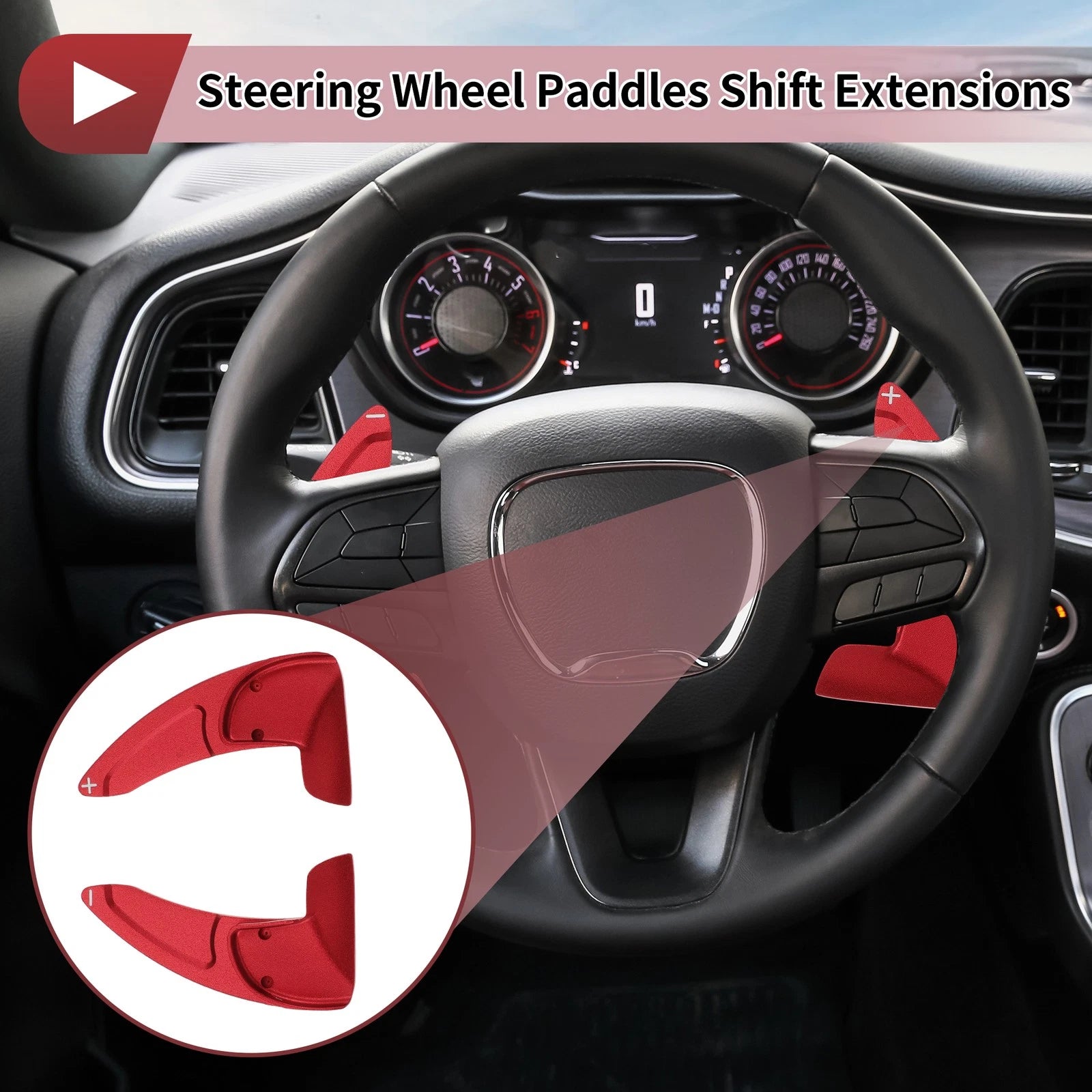 Steering Wheel Shift Extensions Aluminum Red for Dodge Challenger (2008–2023)