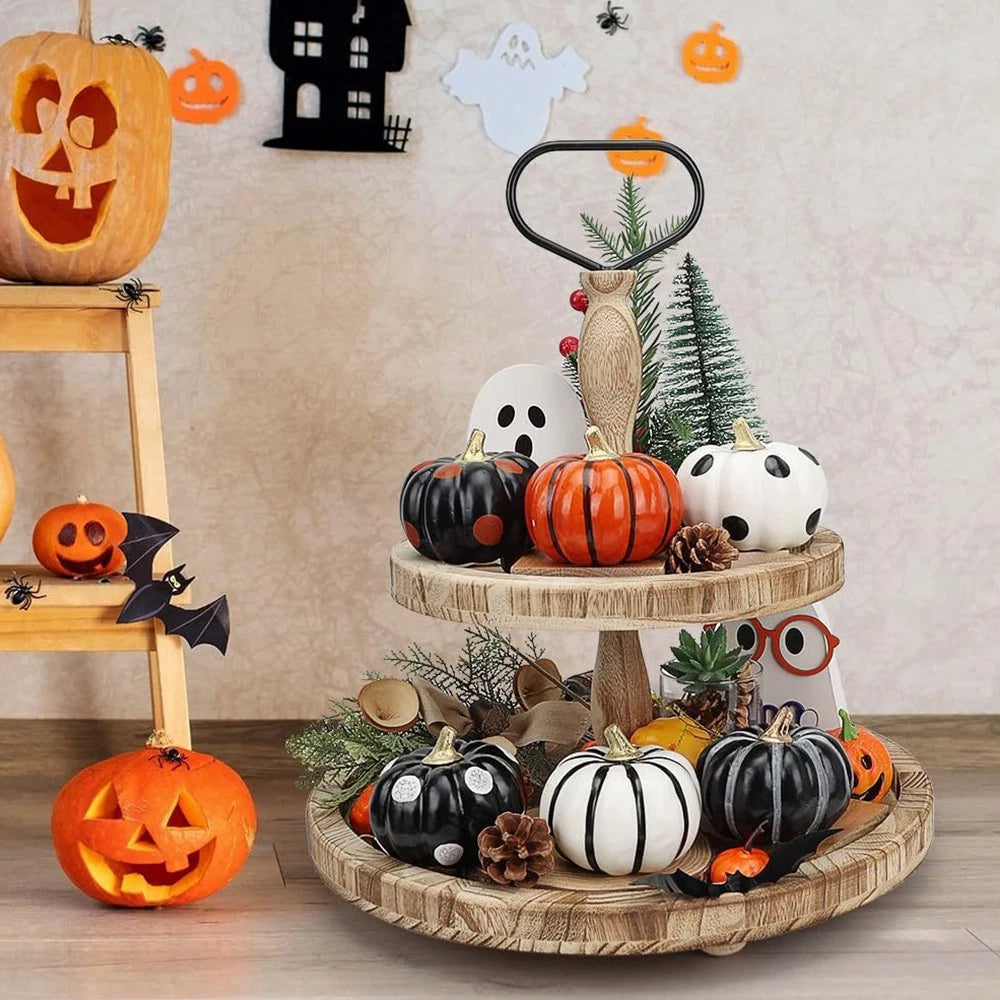 Set of 6 Halloween Pumpkin Decorations for Table, Tiered Tray, Desk