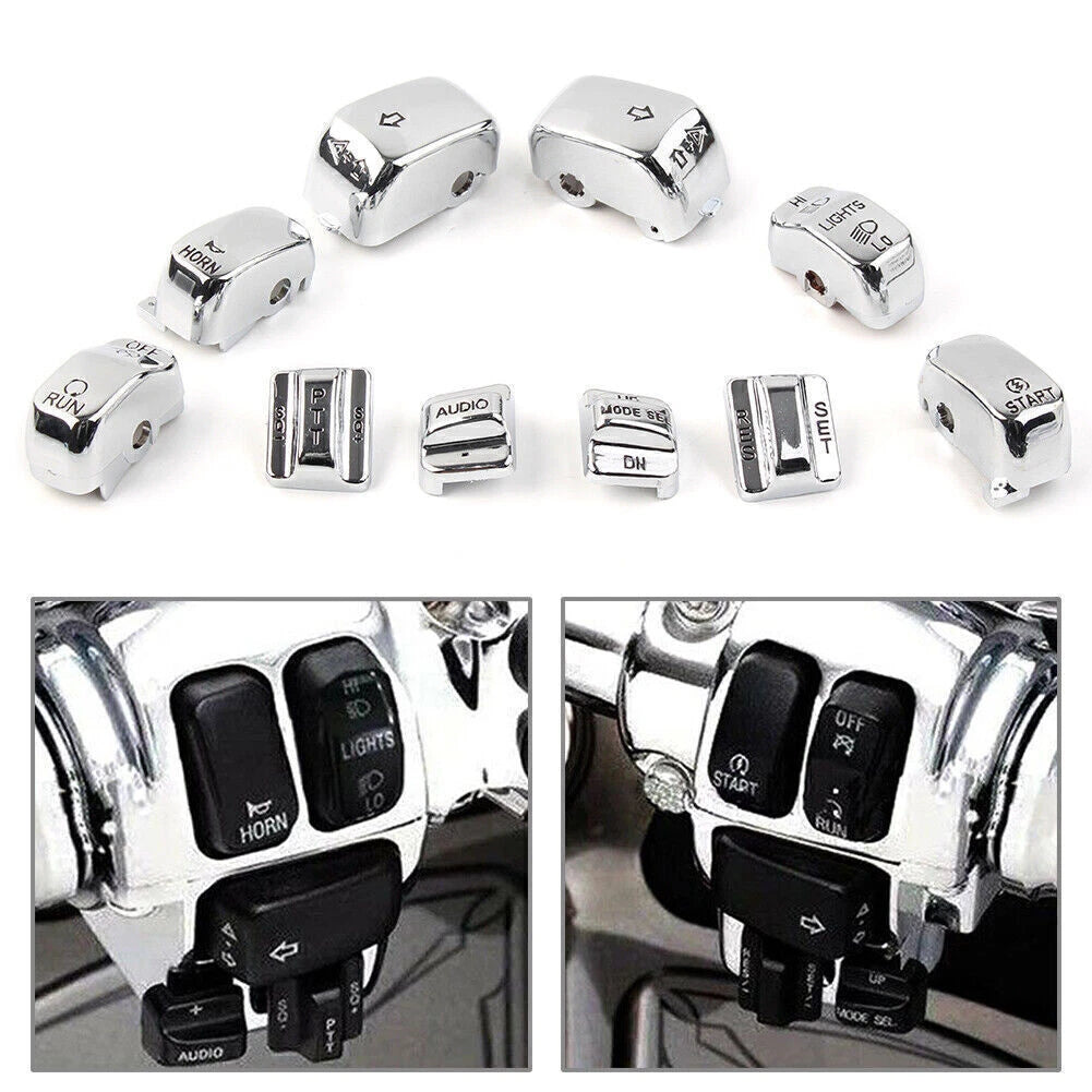 Set of 10 Chrome Hand Control Switch Housing Button Caps for Harley Touring (1996–2013)