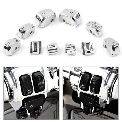 Set of 10 Chrome Hand Control Switch Housing Button Caps for Harley Touring (1996–2013)