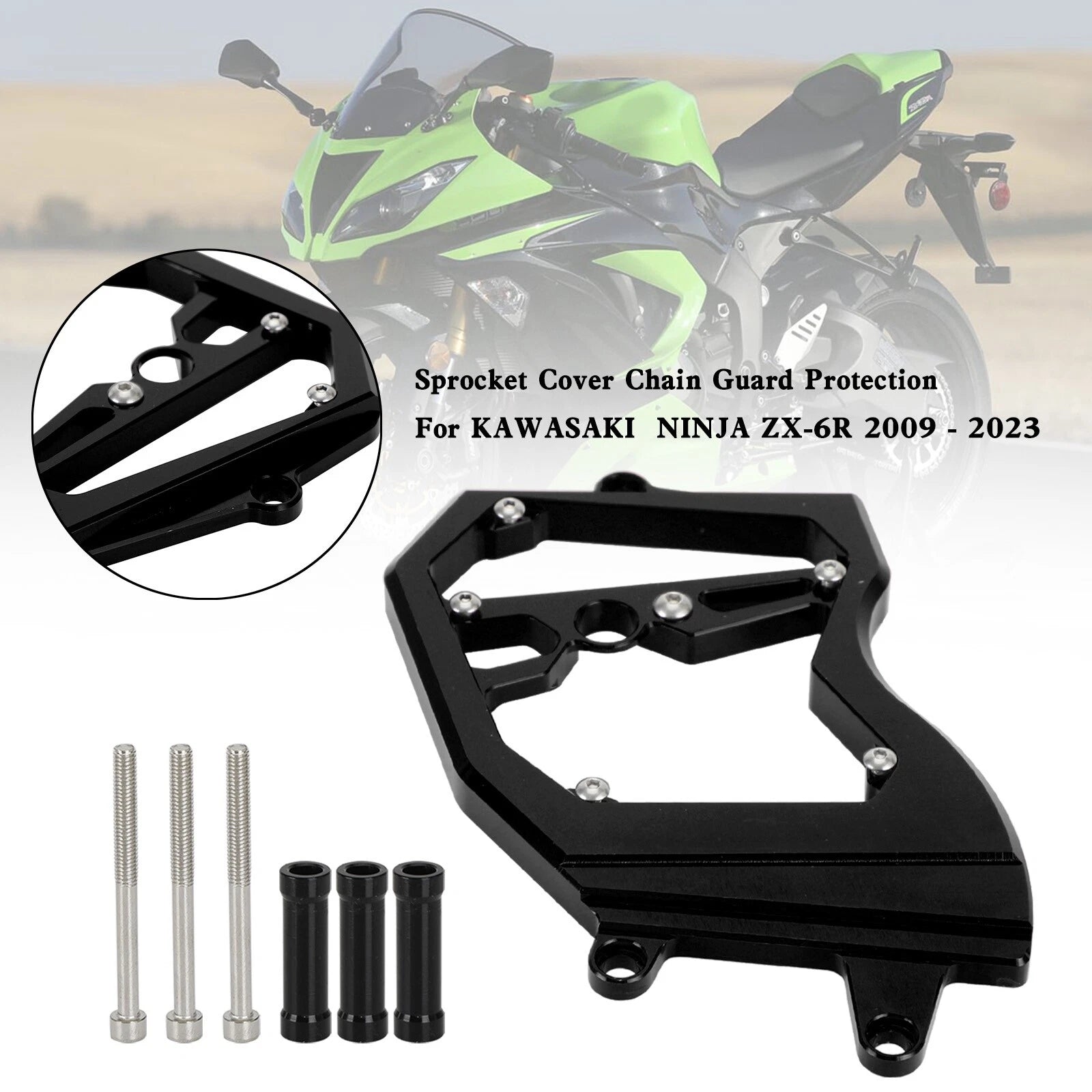 Front Sprocket Cover Chain Guard for Kawasaki Ninja ZX-6R (2009–2023) Black T9