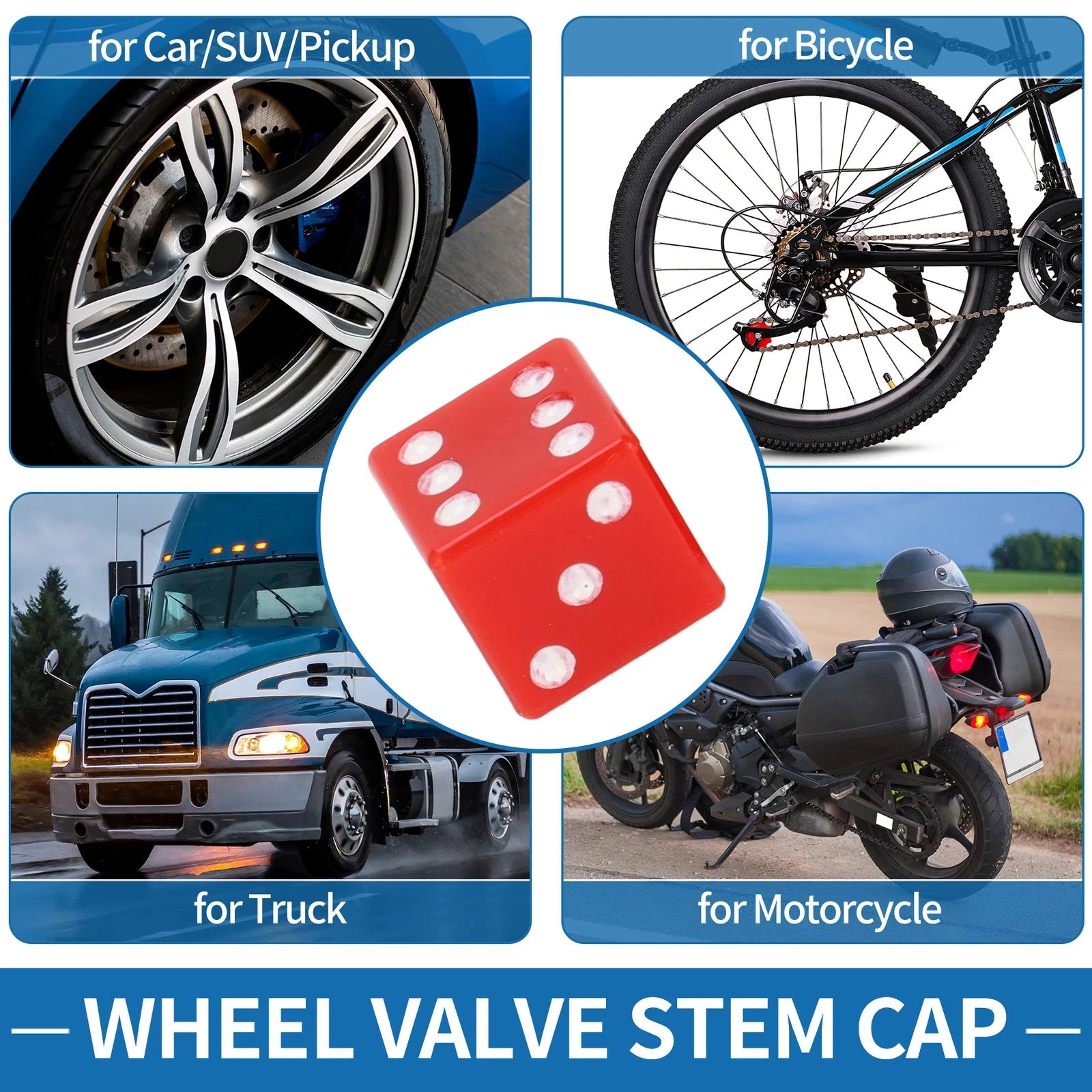 Valve Stem Caps 15x15mm Replacement Set for Car SUV Bike RV (4 Pack)
