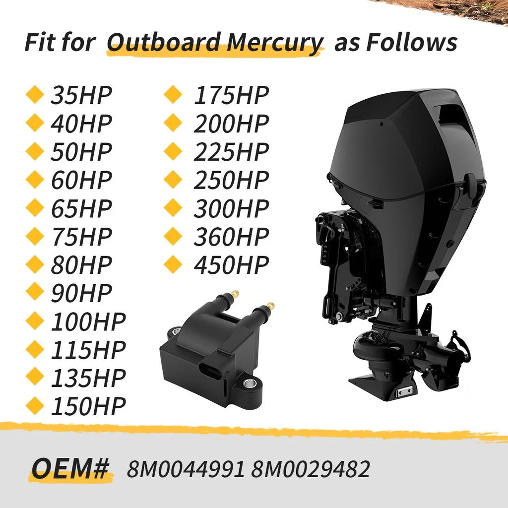 Ignition Coil for Mercury Mercruiser 35 40 50 60 75 80HP (300-8M0029482, 8M0044991)