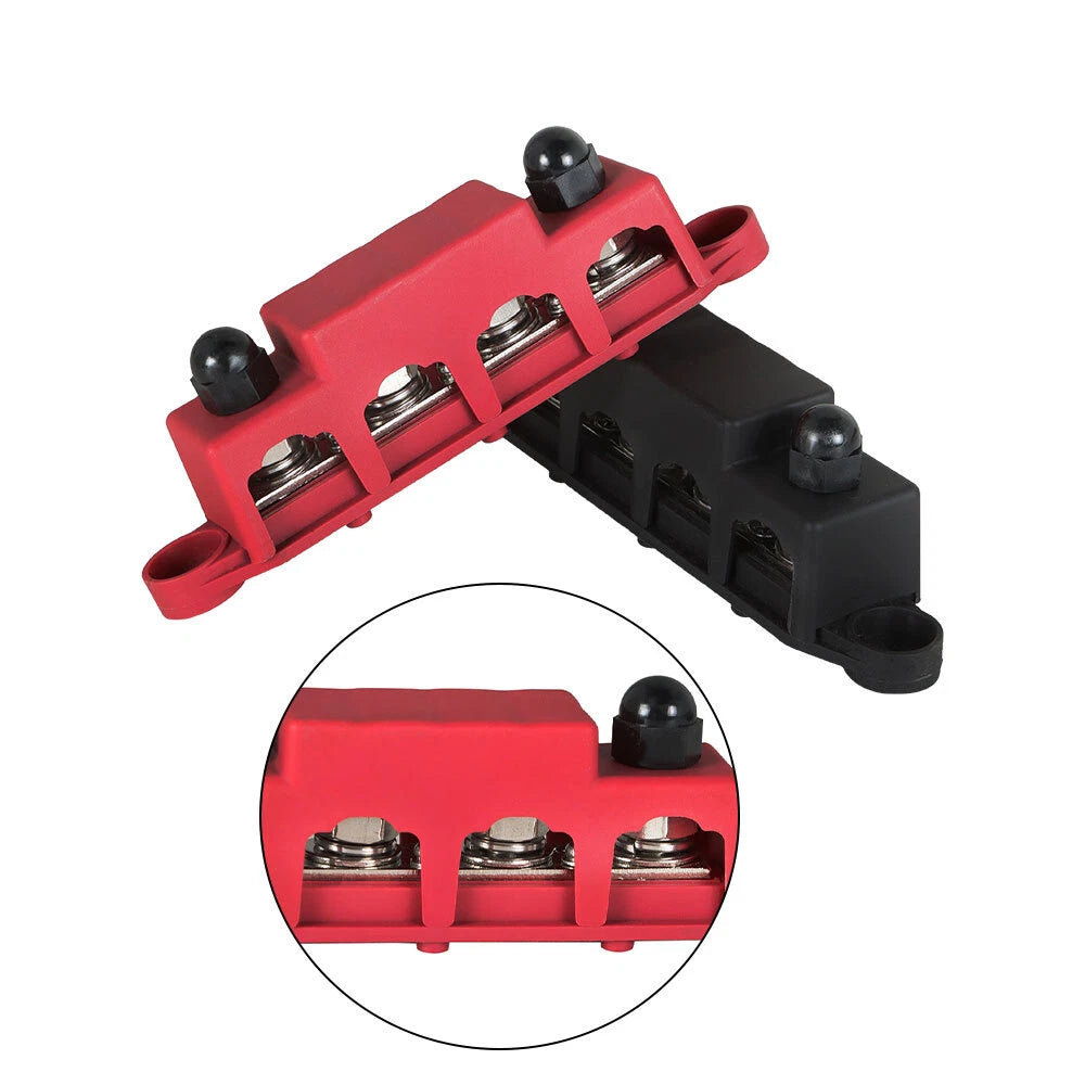 3/8" Red and Black Pair Busbar for Power Distribution 12V 250A