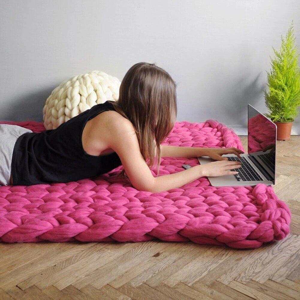 Chunky Knitted Thick Blanket for Sofa (Winter Warm Merino Bulky Throw)
