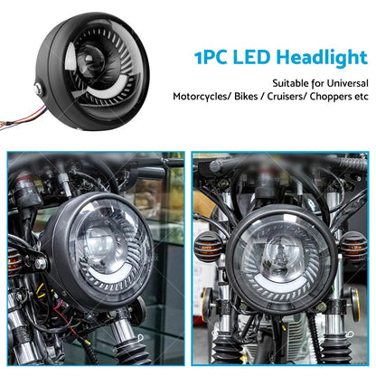 6.5" LED Headlight Spiral Side Mount Bracket for Cafe Racer