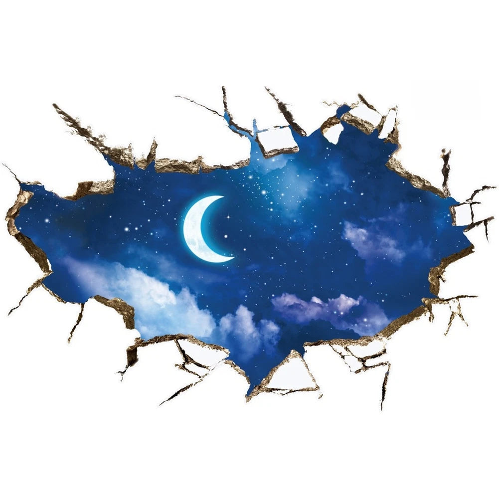 3D Starry Moon Wall Sticker for Home Decor (89x58.5cm)
