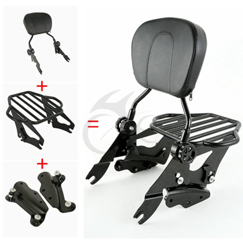 Backrest Pad Sissy Bar Rack & 4 Point Docking for Harley Touring (2009–2013)