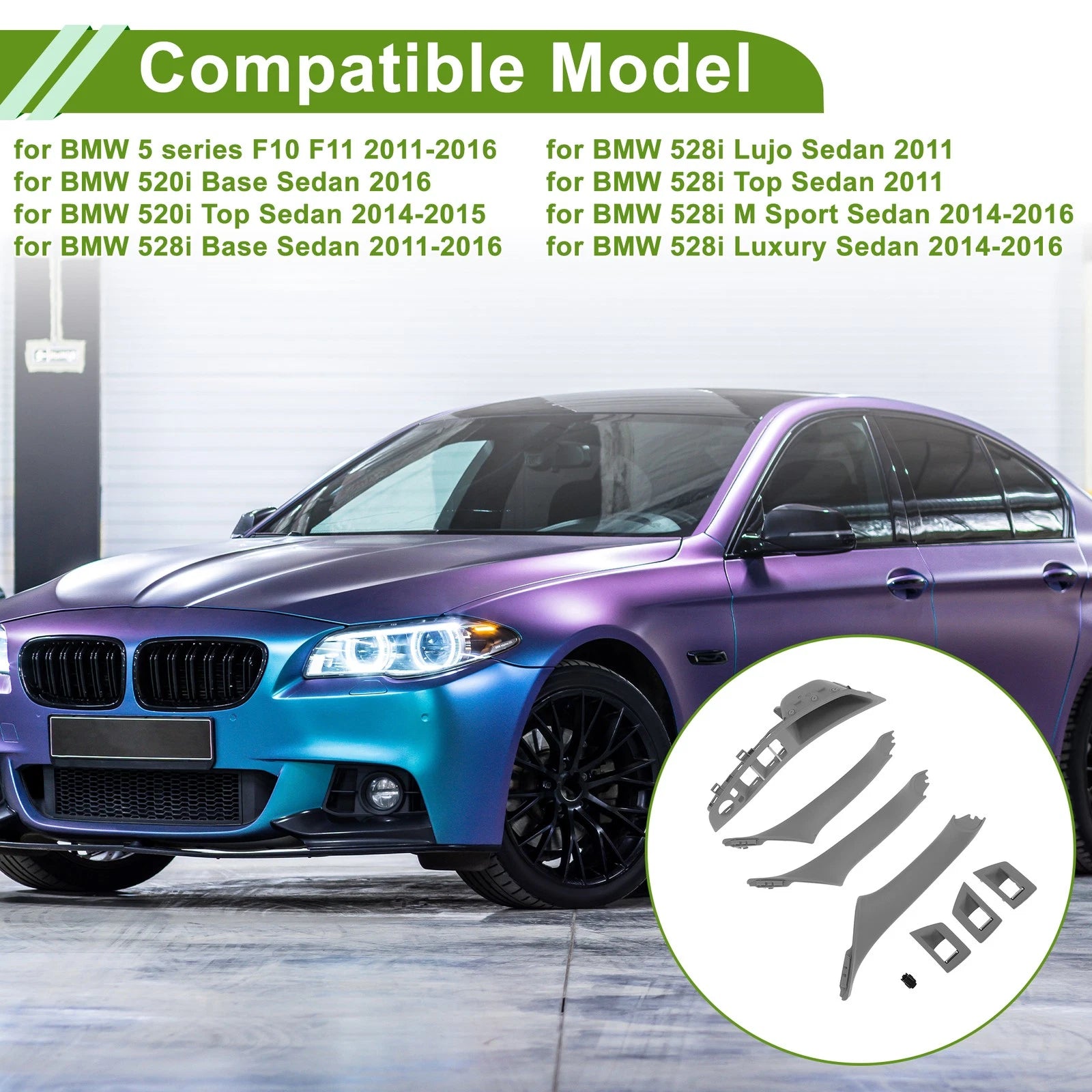 Door Panel Handle Pull Trim Cover Replacement for BMW 5 Series (2011–2016)