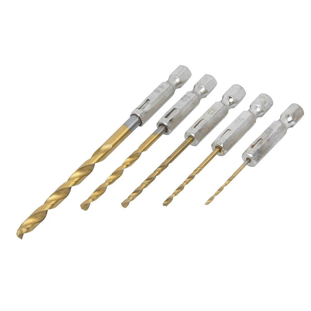 5pcs Titanium Drill Bit Set for Hex Drill (1/4 Inch)