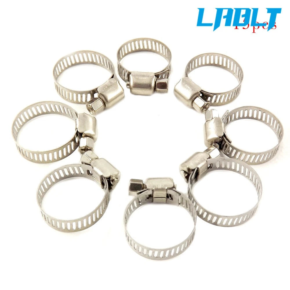 15pcs Adjustable Stainless Steel Drive Hose Clamps for Fuel Line