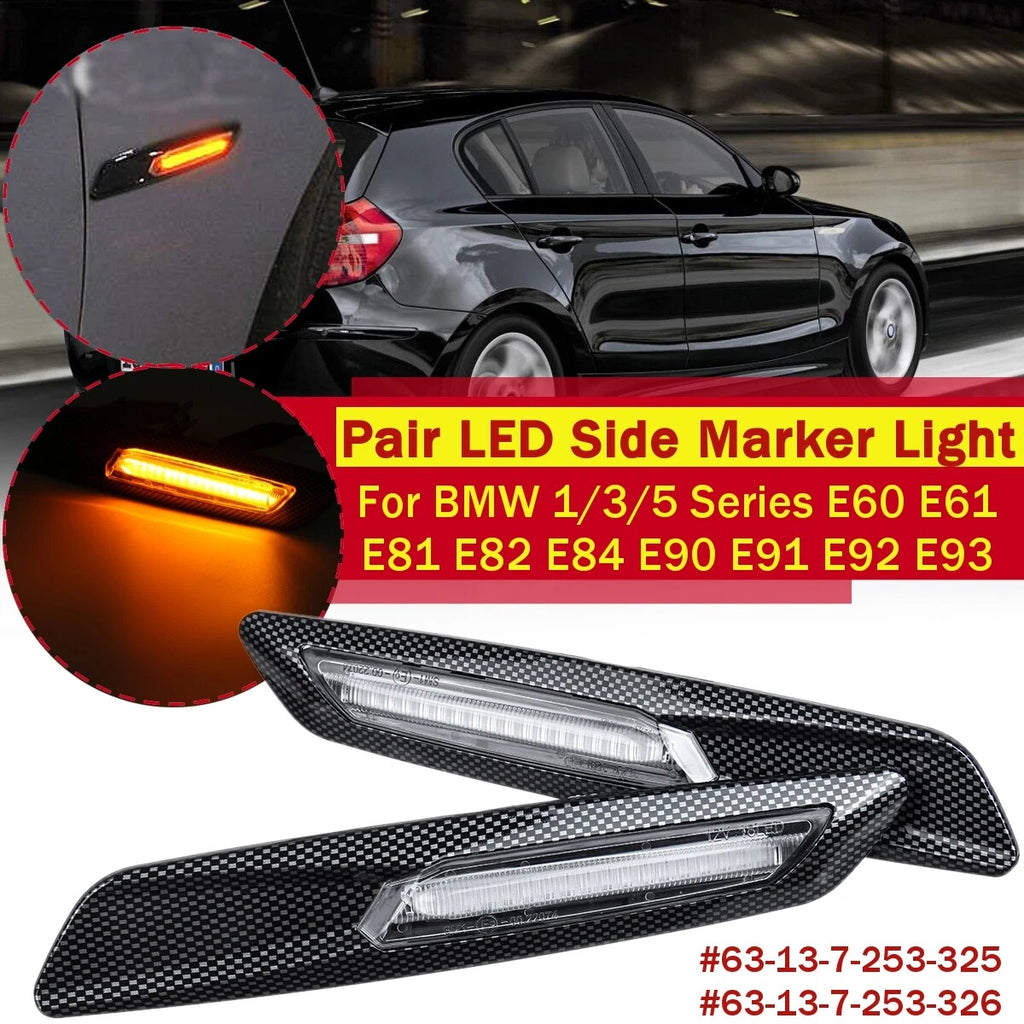 Carbon Look Side Marker Turn Signal Lights for BMW E82 E87 E88 E90 E91 E92 E60