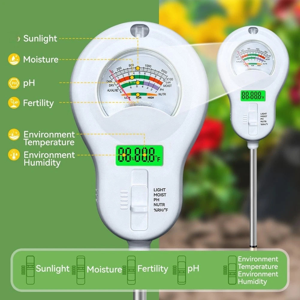 6 in 1 Soil Tester for Home Garden Farm (Moisture, pH, Light, Temp)