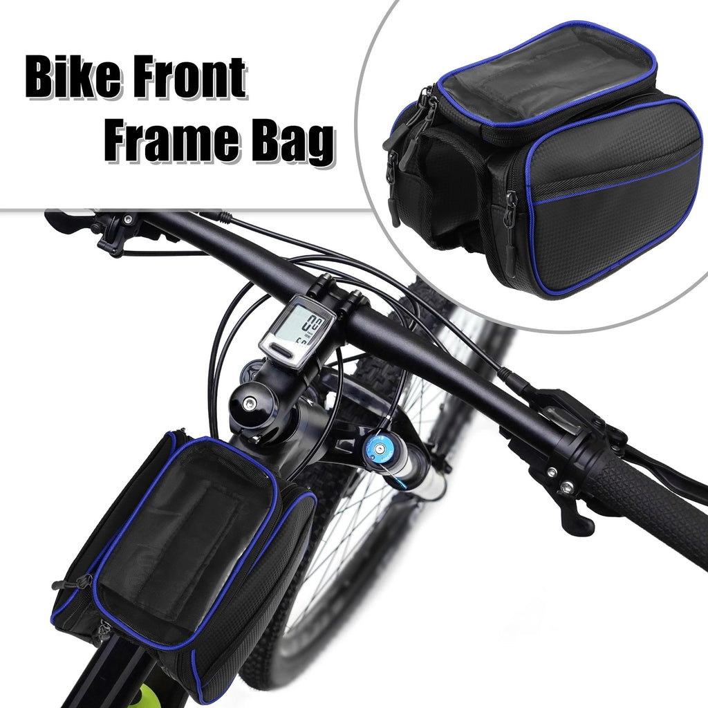 Front Frame Bag Touch Screen Phone Holder Storage for Bicycle Blue
