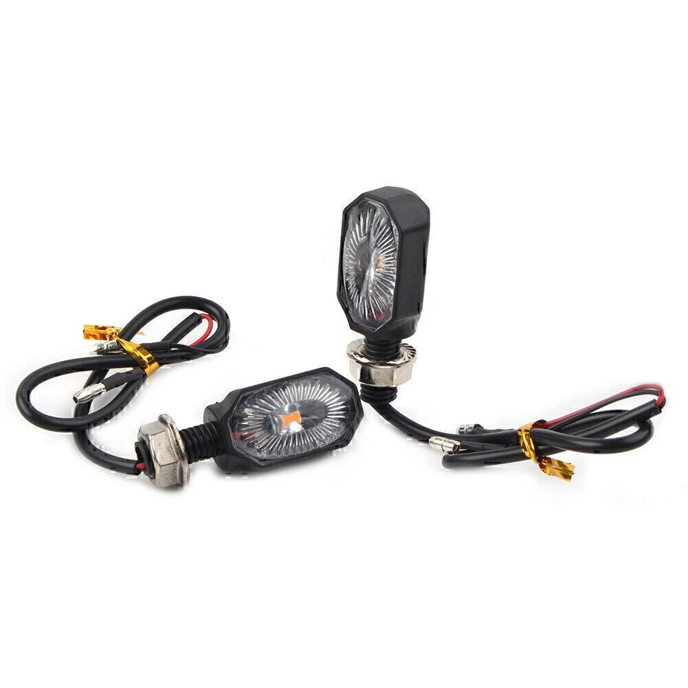 2Pcs Mini Motorcycle 12V LED Turn Signal Blinker Amber Light Indicator Dirt Bike