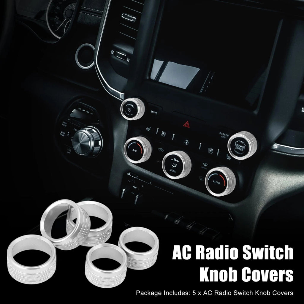 5pcs AC Radio Switch Knob Cover Replacement for Dodge Ram 1500 (2018–2020)