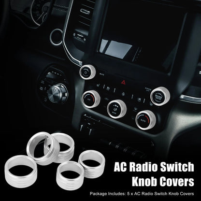 5pcs AC Radio Switch Knob Cover Replacement for Dodge Ram 1500 (2018–2020)