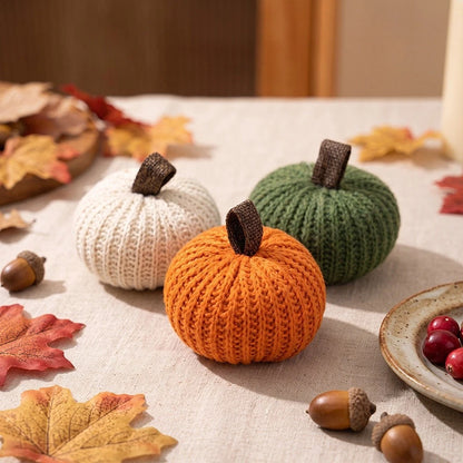 Set of 6 Handmade Knitted Pumpkins for Autumn Tabletop Display