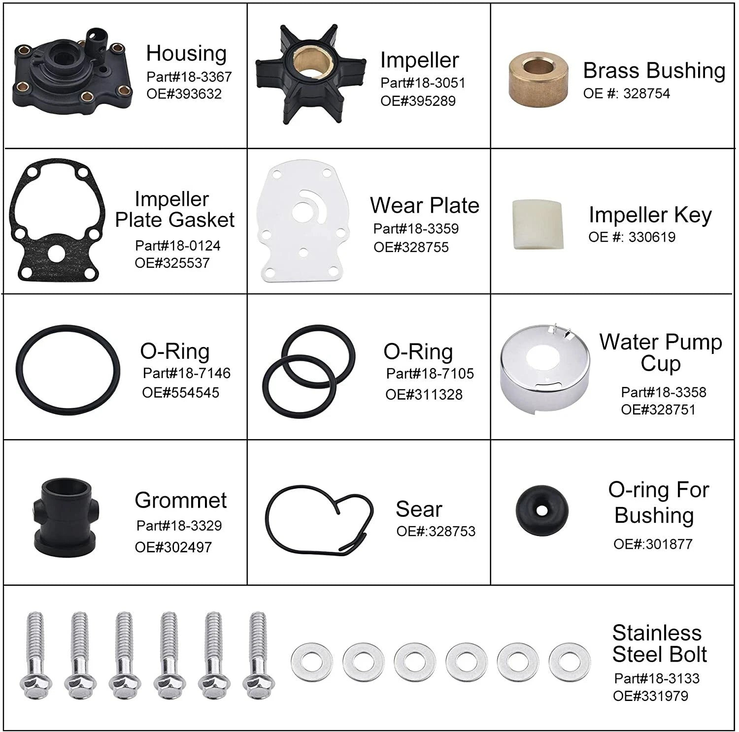 Water Pump Impeller Kit for Evinrude Johnson 20-35 HP Outboard (Replaces 393630)