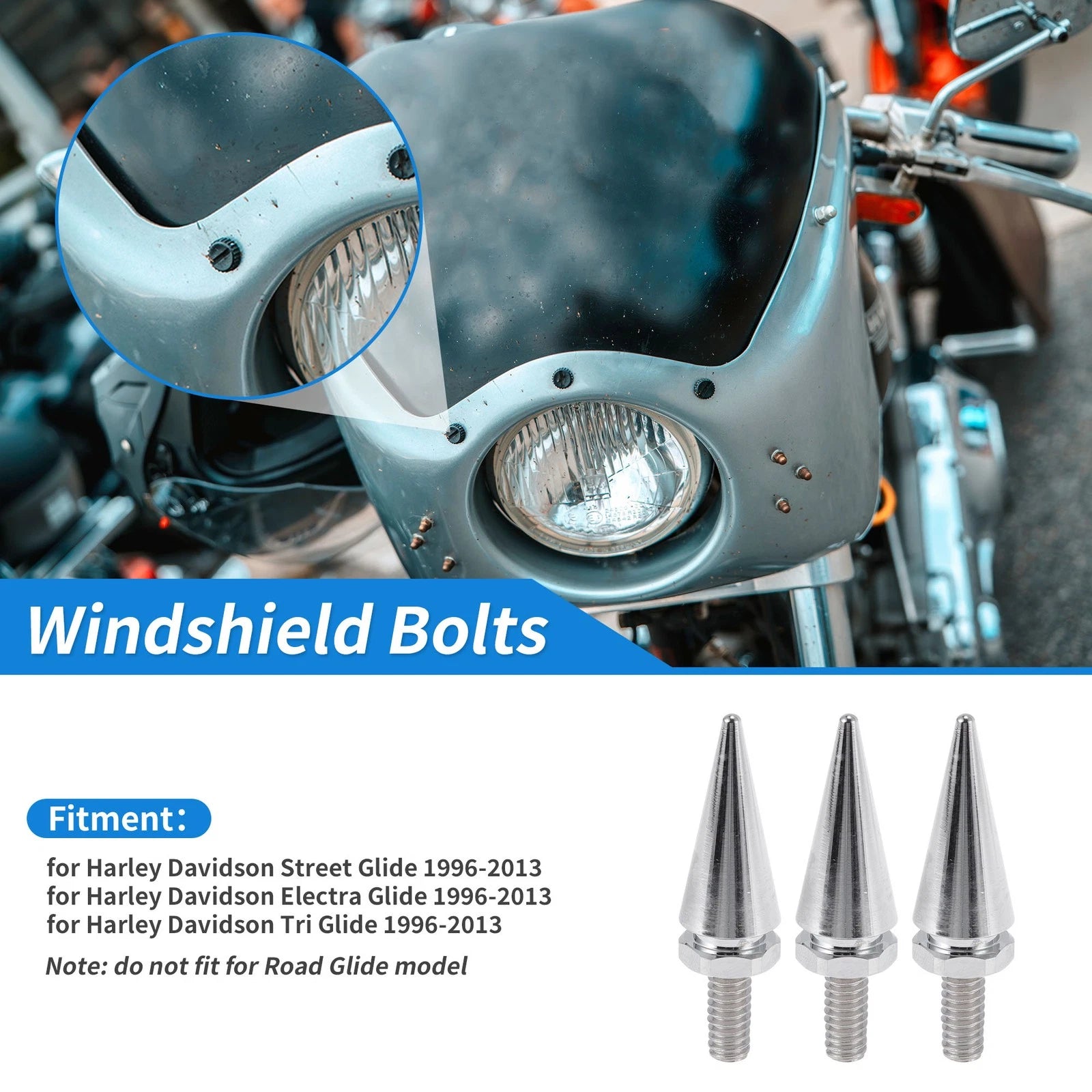 Windshield Bolts for Harley Davidson Street Glide (1996–2013) Electroplated