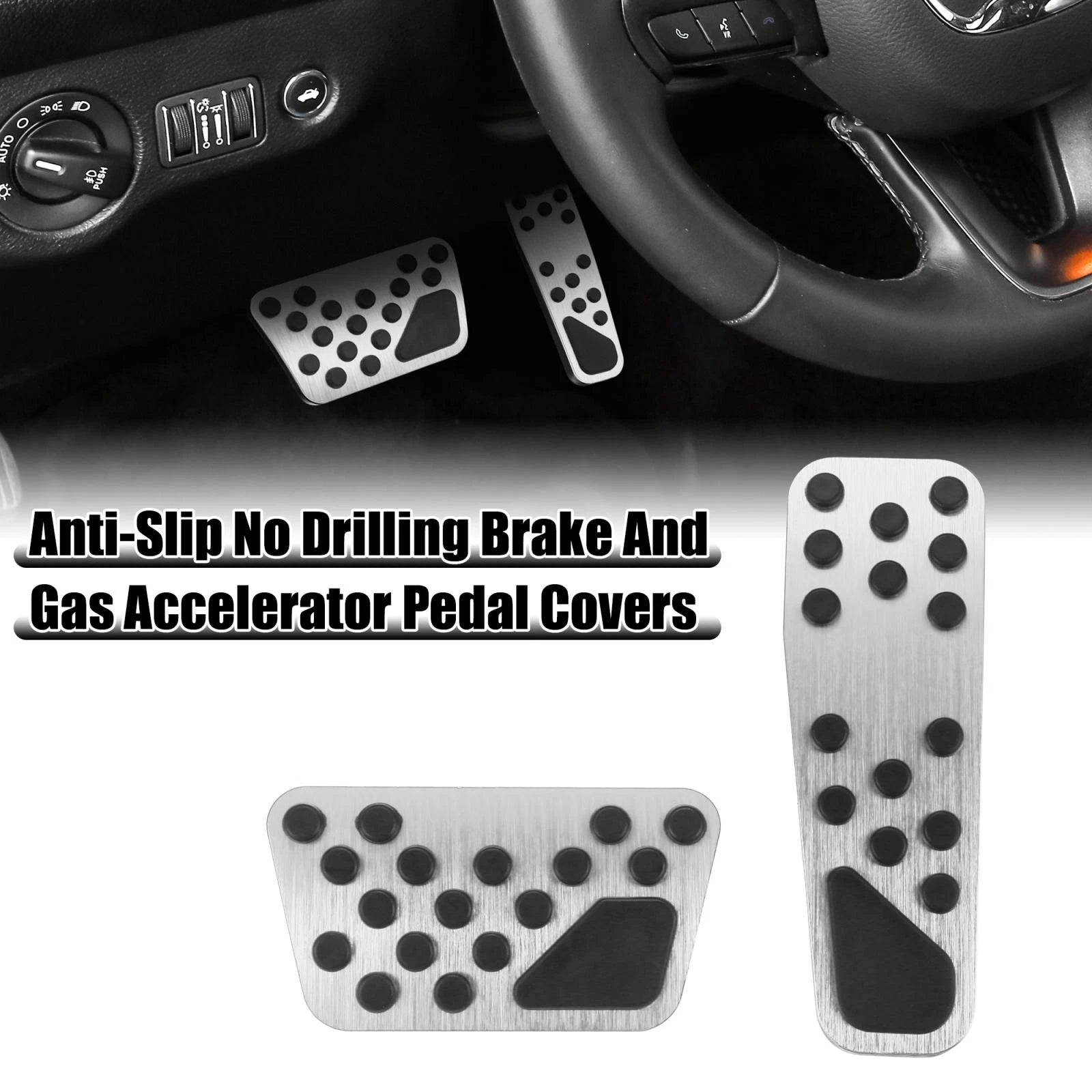 Brake and Gas Accelerator Pedal Covers Kit for Dodge Chrysler Silver Tone