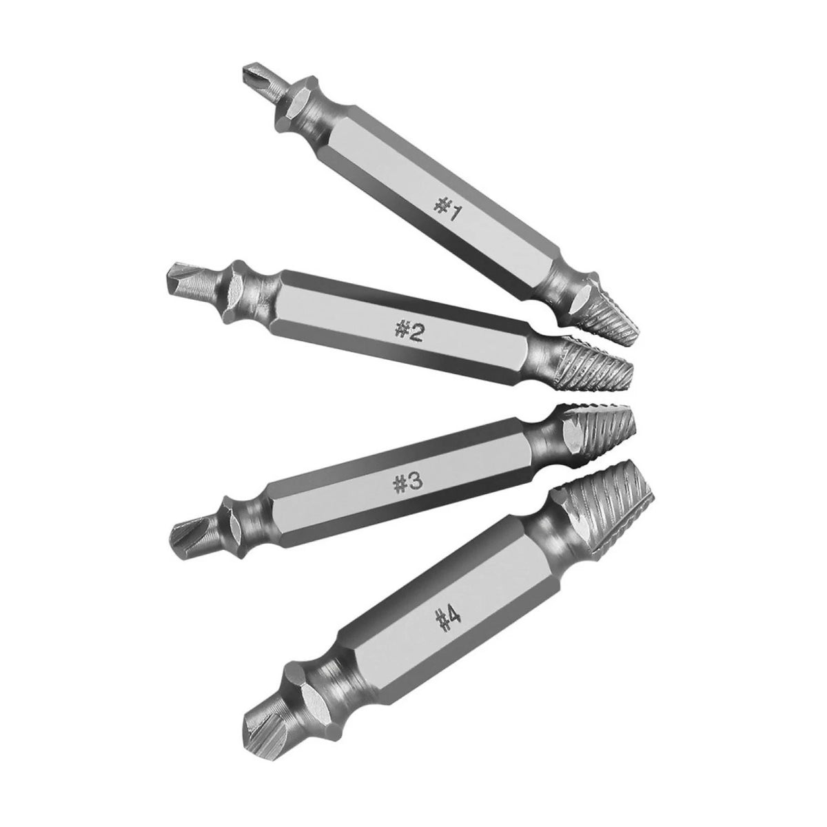 Set of 4 Screw Extractor Kit for Broken Damaged Bolt Remover Drill Bits